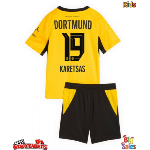 Borussia Dortmund Konstantinos Karetsas #19 Replica Home Stadium Kit for Kids 2026-27 Short Sleeve (+ pants)
